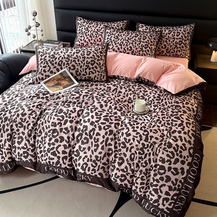 色鬼布艺高端家居主号 2026新款豹纹水洗真丝款四件套 豹纹-粉