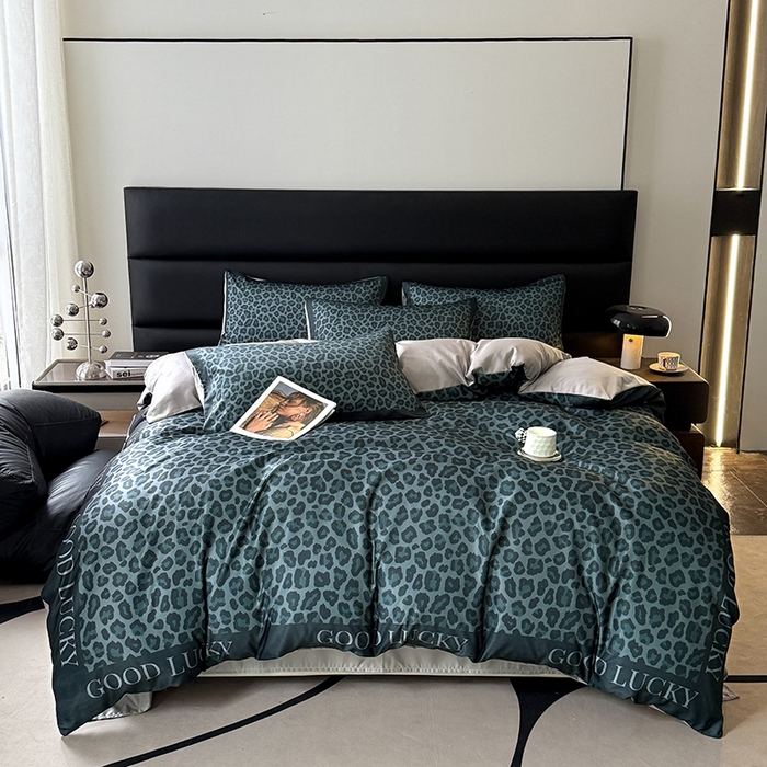 91家纺网 家纺一手货源 找家纺 色鬼布艺高端家居主号 2026新款豹纹水洗真丝款四件套 豹纹-绿