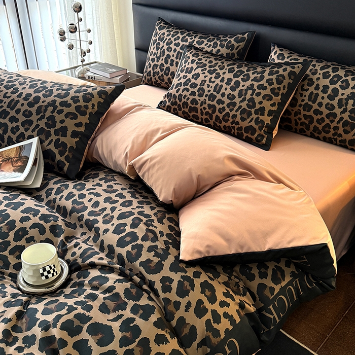 91家纺网 家纺一手货源 找家纺 色鬼布艺高端家居主号 2026新款豹纹水洗真丝款四件套 豹纹-咖