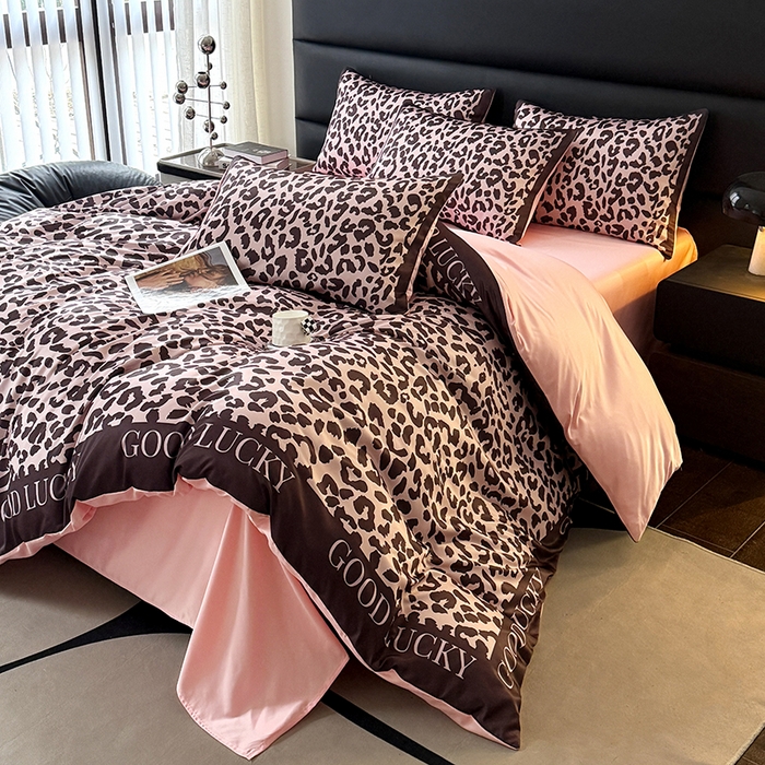 91家纺网 家纺一手货源 找家纺 色鬼布艺高端家居主号 2026新款豹纹水洗真丝款四件套 豹纹-粉