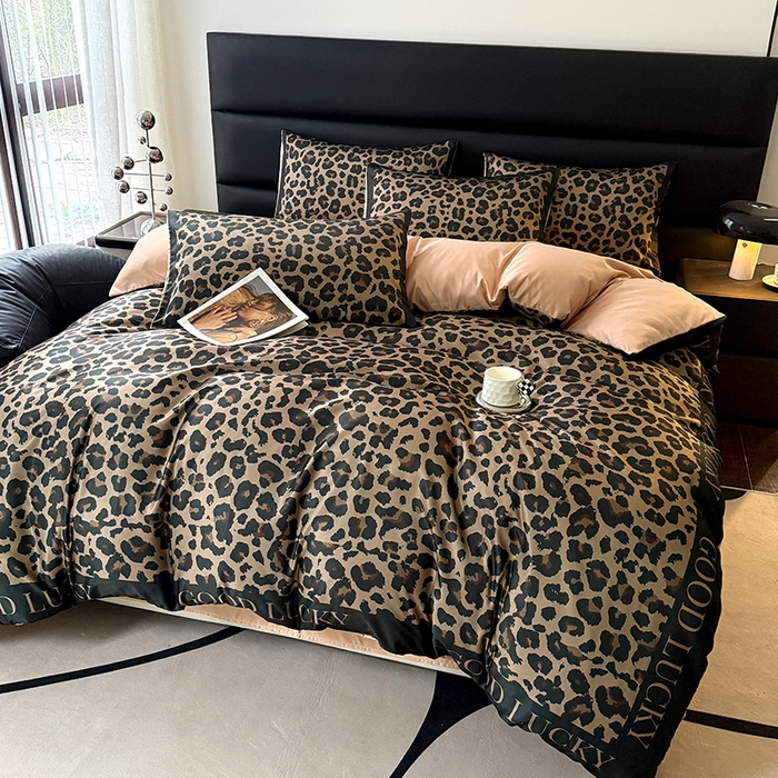 91家纺网 家纺一手货源 找家纺 色鬼布艺高端家居主号 2026新款豹纹水洗真丝款四件套 豹纹-咖