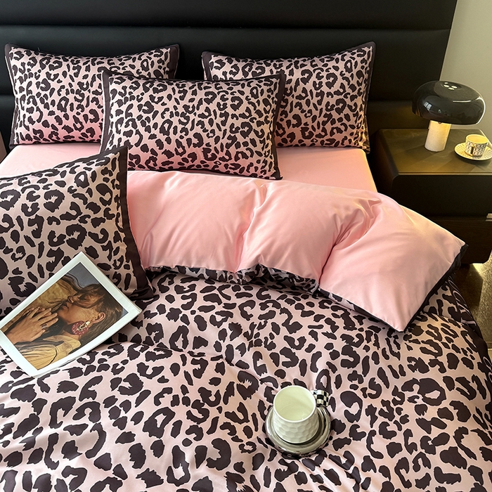 91家纺网 家纺一手货源 找家纺 色鬼布艺高端家居主号 2026新款豹纹水洗真丝款四件套 豹纹-粉