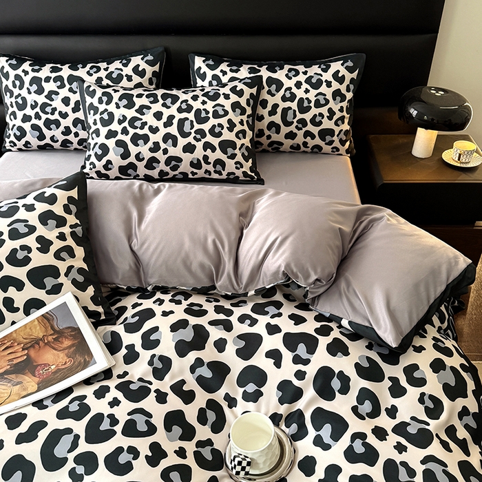 91家纺网 家纺一手货源 找家纺 色鬼布艺高端家居主号 2026新款豹纹水洗真丝款四件套 豹纹-米