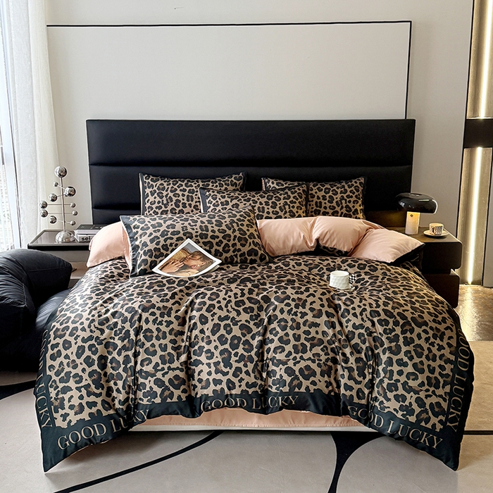 91家纺网 家纺一手货源 找家纺 色鬼布艺高端家居主号 2026新款豹纹水洗真丝款四件套 豹纹-咖