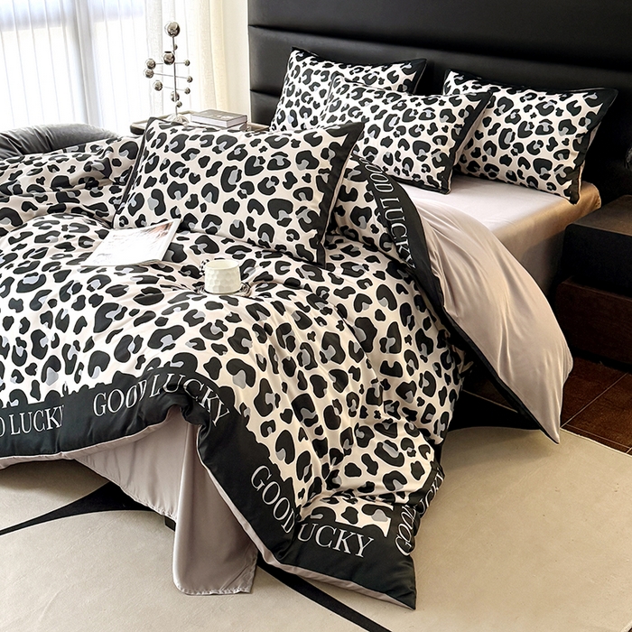 91家纺网 家纺一手货源 找家纺 色鬼布艺高端家居主号 2026新款豹纹水洗真丝款四件套 豹纹-米