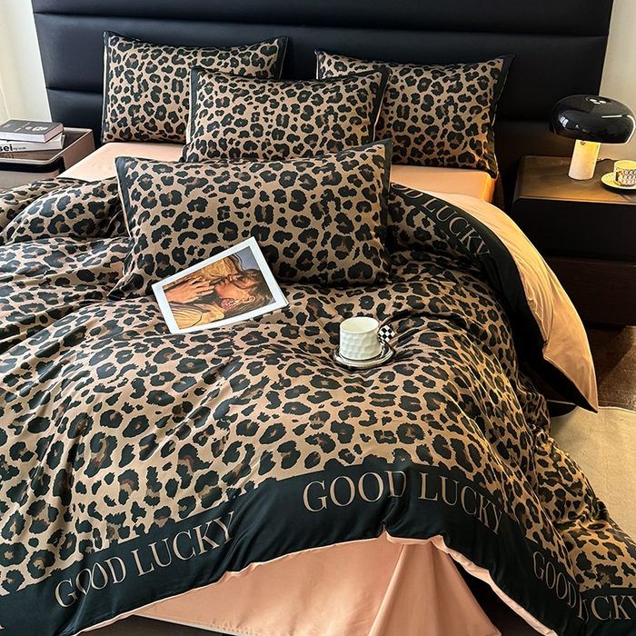 91家纺网 家纺一手货源 找家纺 色鬼布艺高端家居主号 2026新款豹纹水洗真丝款四件套 豹纹-咖