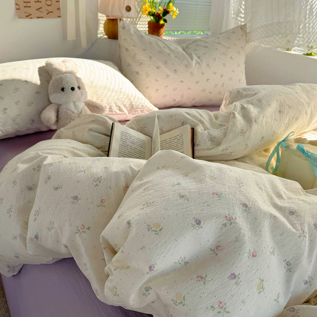 91家纺网 家纺一手货源 找家纺 多品家纺 2026年奶呼呼云感双层纱四件套 白露紫