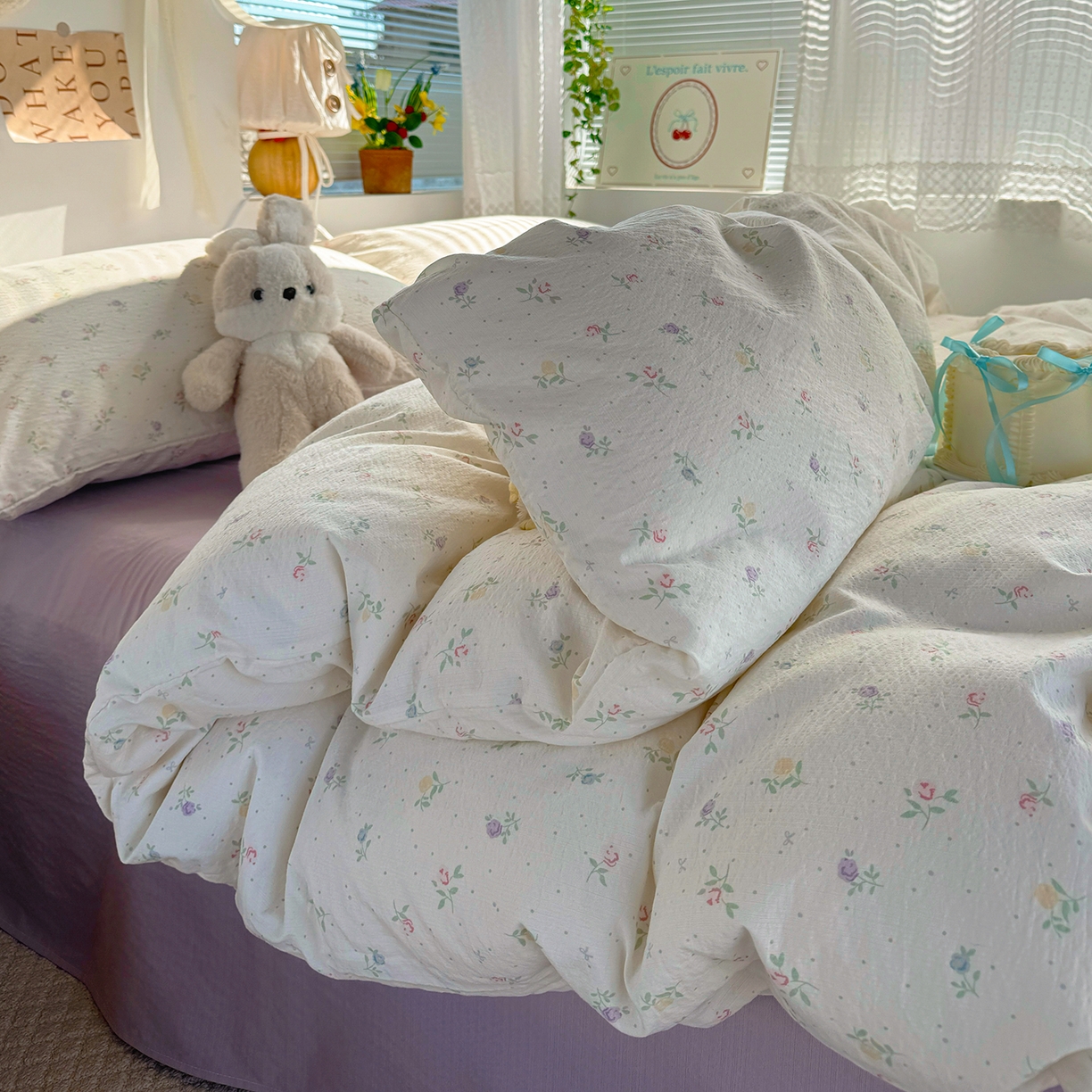 91家纺网 家纺一手货源 找家纺 多品家纺 2026年奶呼呼云感双层纱四件套 白露紫