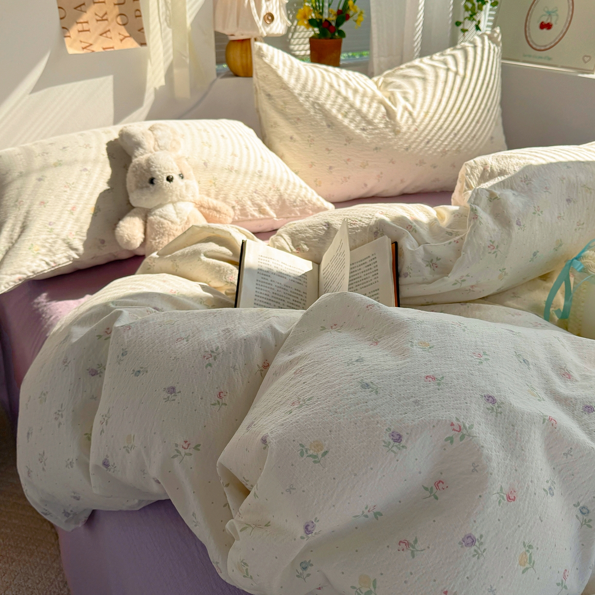 91家纺网 家纺一手货源 找家纺 多品家纺 2026年奶呼呼云感双层纱四件套 白露紫