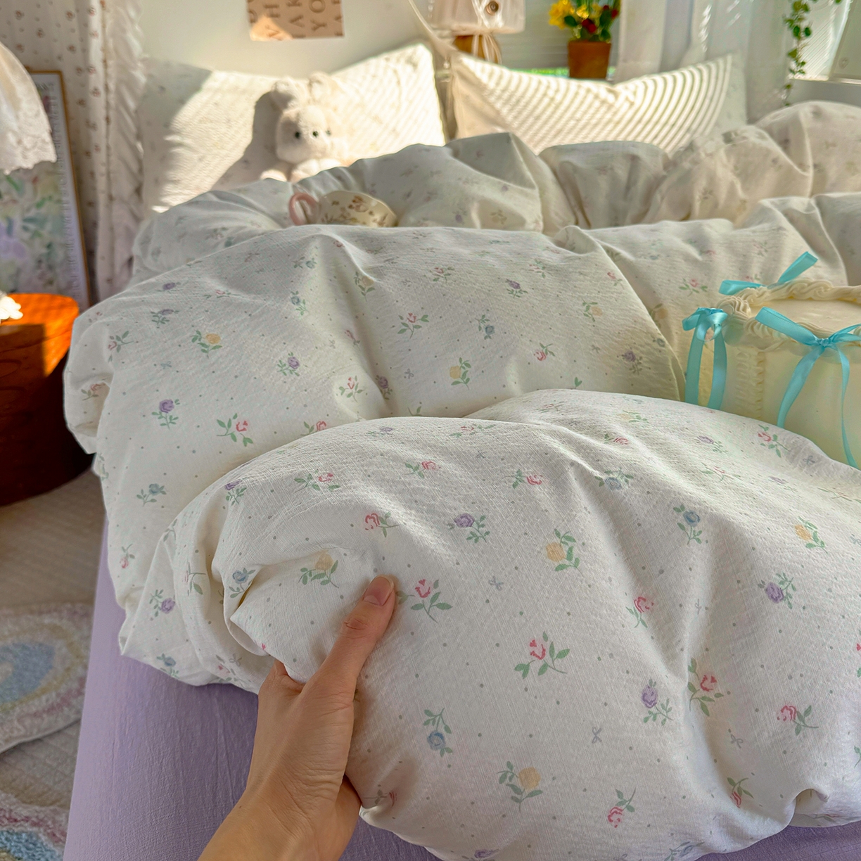 91家纺网 家纺一手货源 找家纺 多品家纺 2026年奶呼呼云感双层纱四件套 白露紫