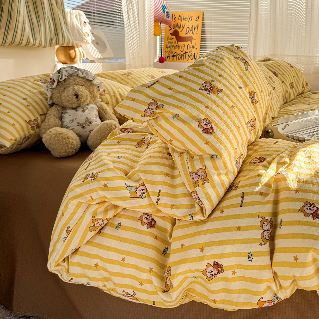 91家纺网 家纺一手货源 找家纺 多品家纺 2026年奶呼呼云感双层纱四件套 橘夏