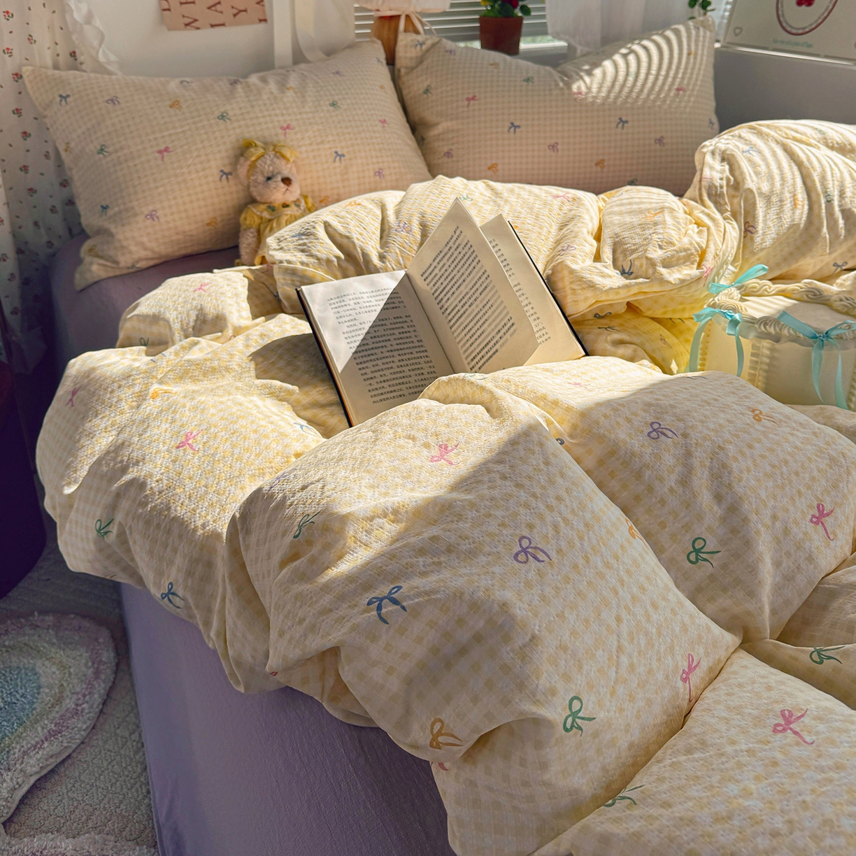 91家纺网 家纺一手货源 找家纺 多品家纺 2026年奶呼呼云感双层纱四件套 元气蝴蝶结