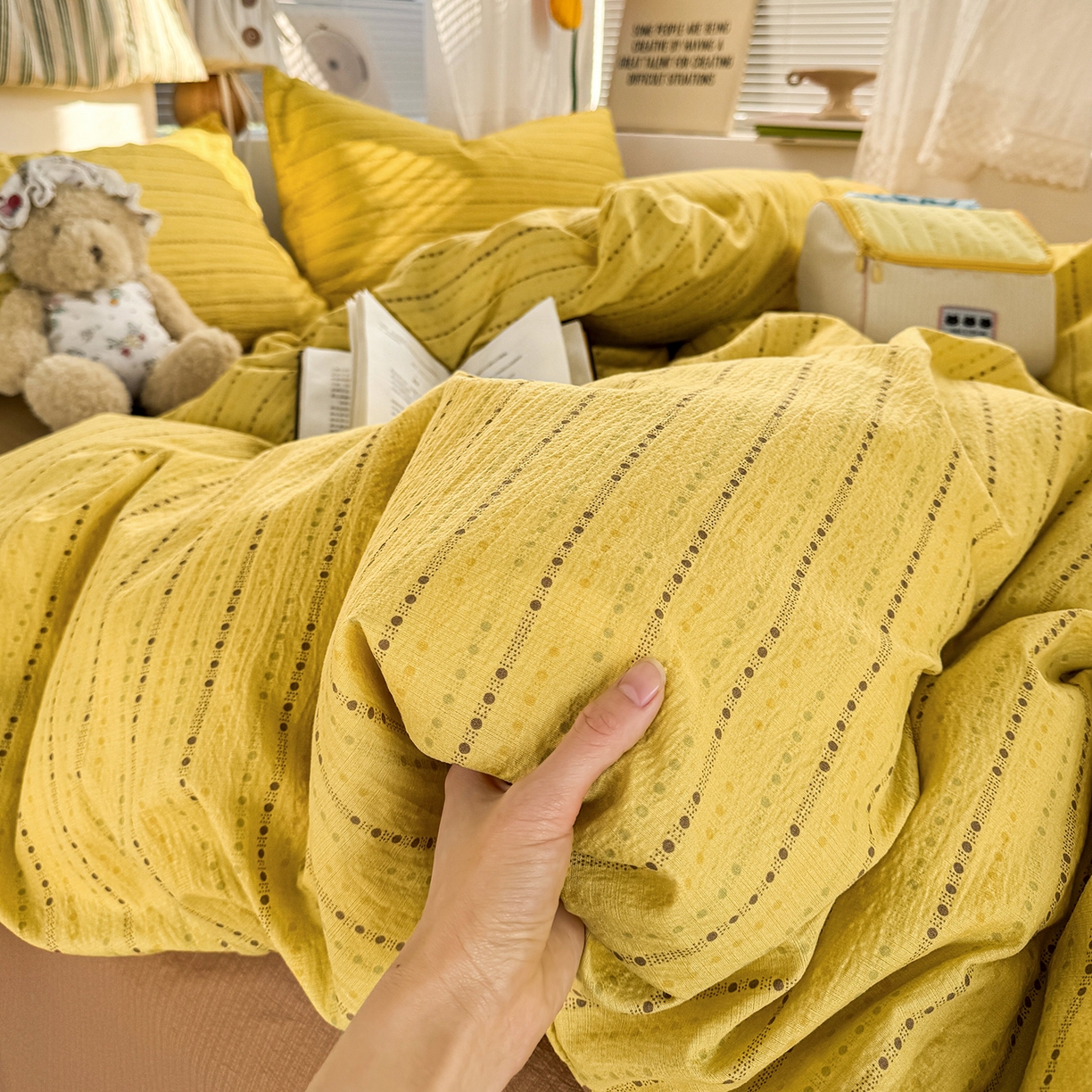 91家纺网 家纺一手货源 找家纺 多品家纺 2026年奶呼呼云感双层纱四件套 薄荷焦糖