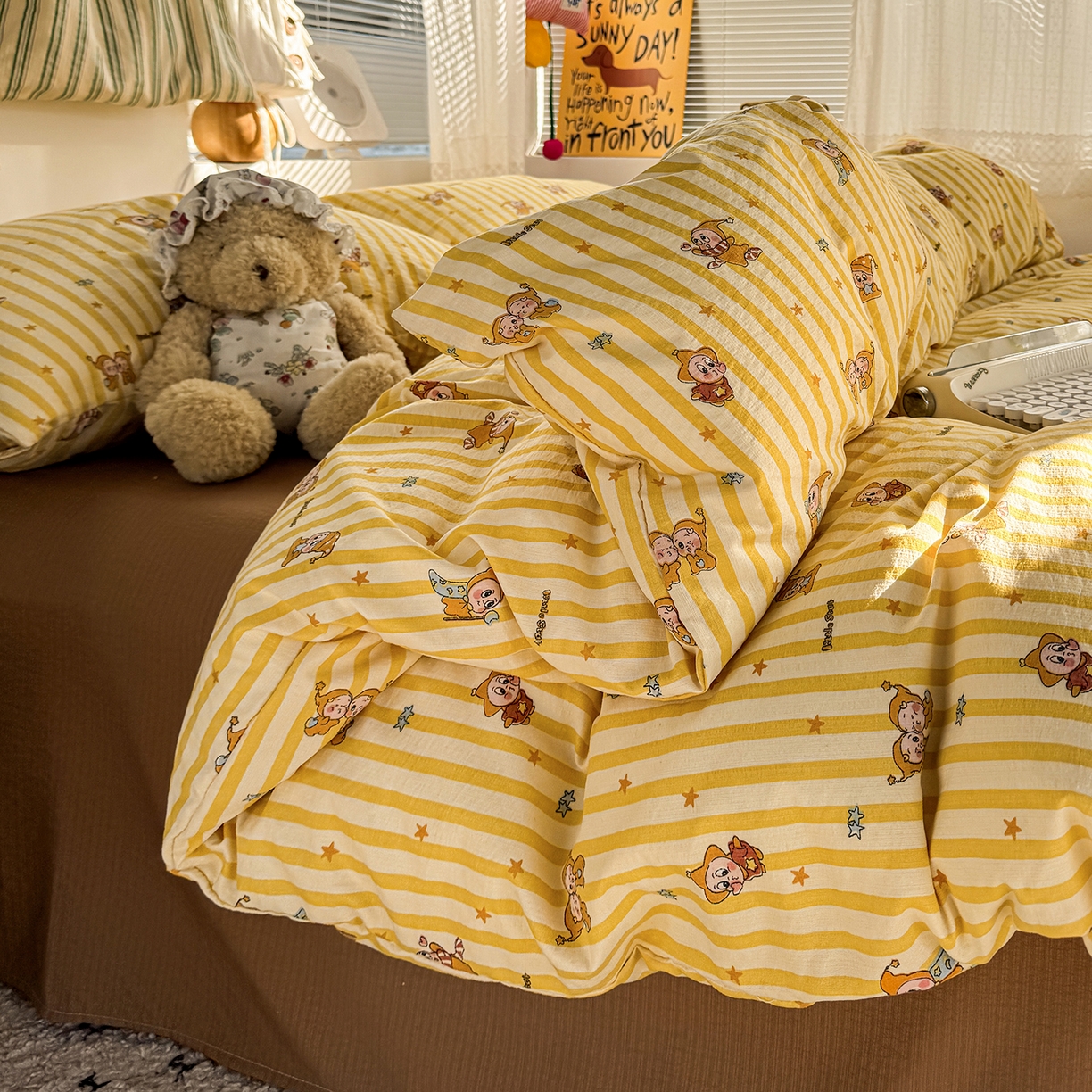 91家纺网 家纺一手货源 找家纺 多品家纺 2026年奶呼呼云感双层纱四件套 橘夏