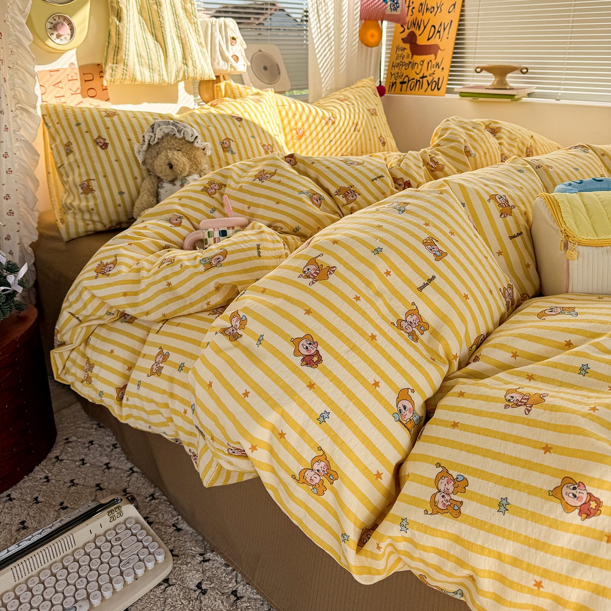 91家纺网 家纺一手货源 找家纺 多品家纺 2026年奶呼呼云感双层纱四件套 橘夏