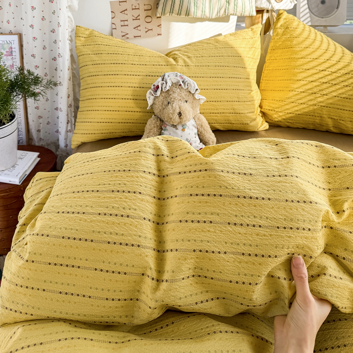 91家纺网 家纺一手货源 找家纺 多品家纺 2026年奶呼呼云感双层纱四件套 薄荷焦糖