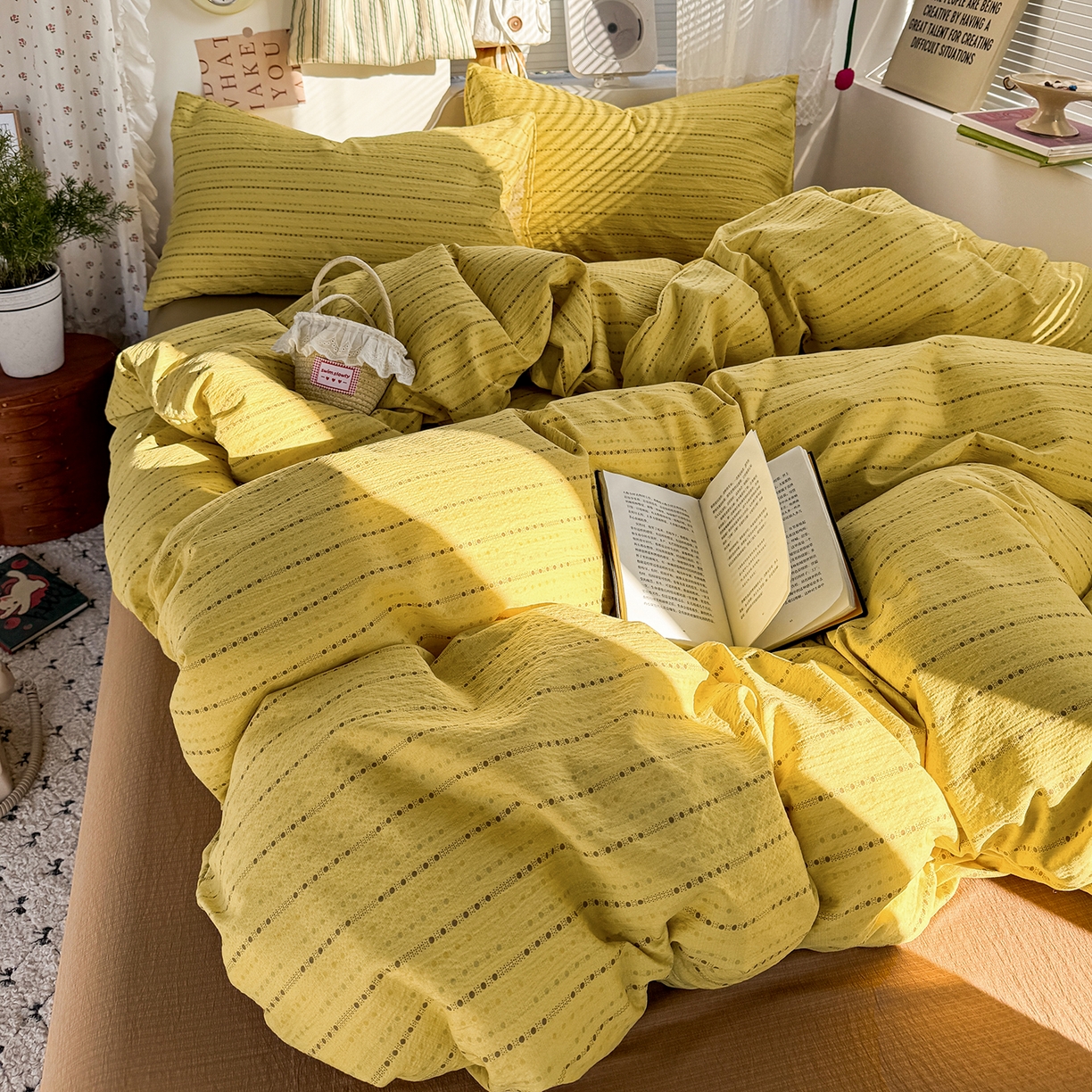 91家纺网 家纺一手货源 找家纺 多品家纺 2026年奶呼呼云感双层纱四件套 薄荷焦糖