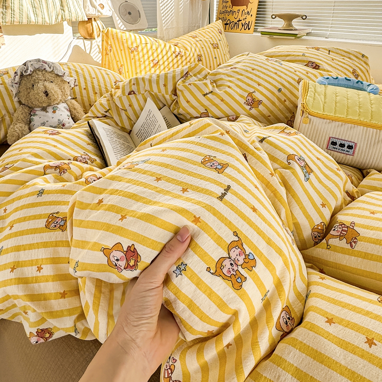 91家纺网 家纺一手货源 找家纺 多品家纺 2026年奶呼呼云感双层纱四件套 橘夏