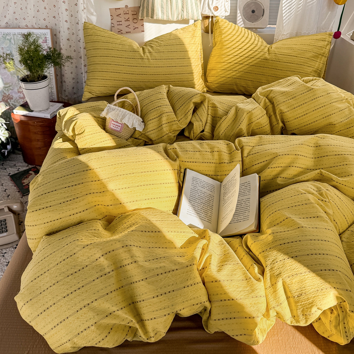 91家纺网 家纺一手货源 找家纺 多品家纺 2026年奶呼呼云感双层纱四件套 薄荷焦糖