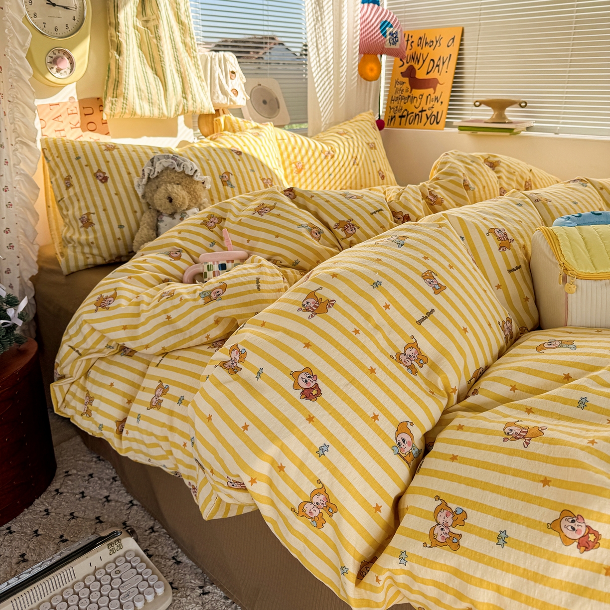 91家纺网 家纺一手货源 找家纺 多品家纺 2026年奶呼呼云感双层纱四件套 橘夏