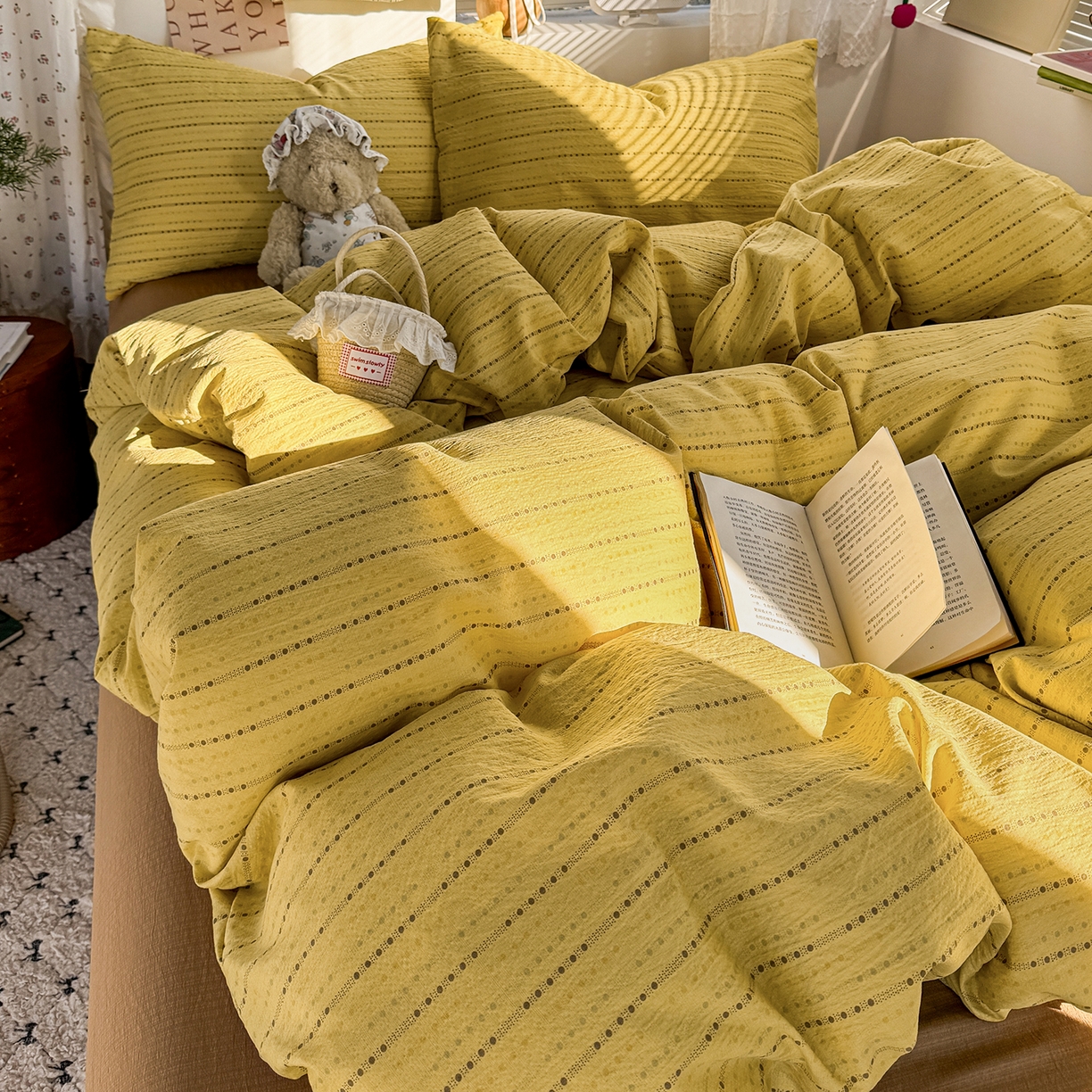 91家纺网 家纺一手货源 找家纺 多品家纺 2026年奶呼呼云感双层纱四件套 薄荷焦糖