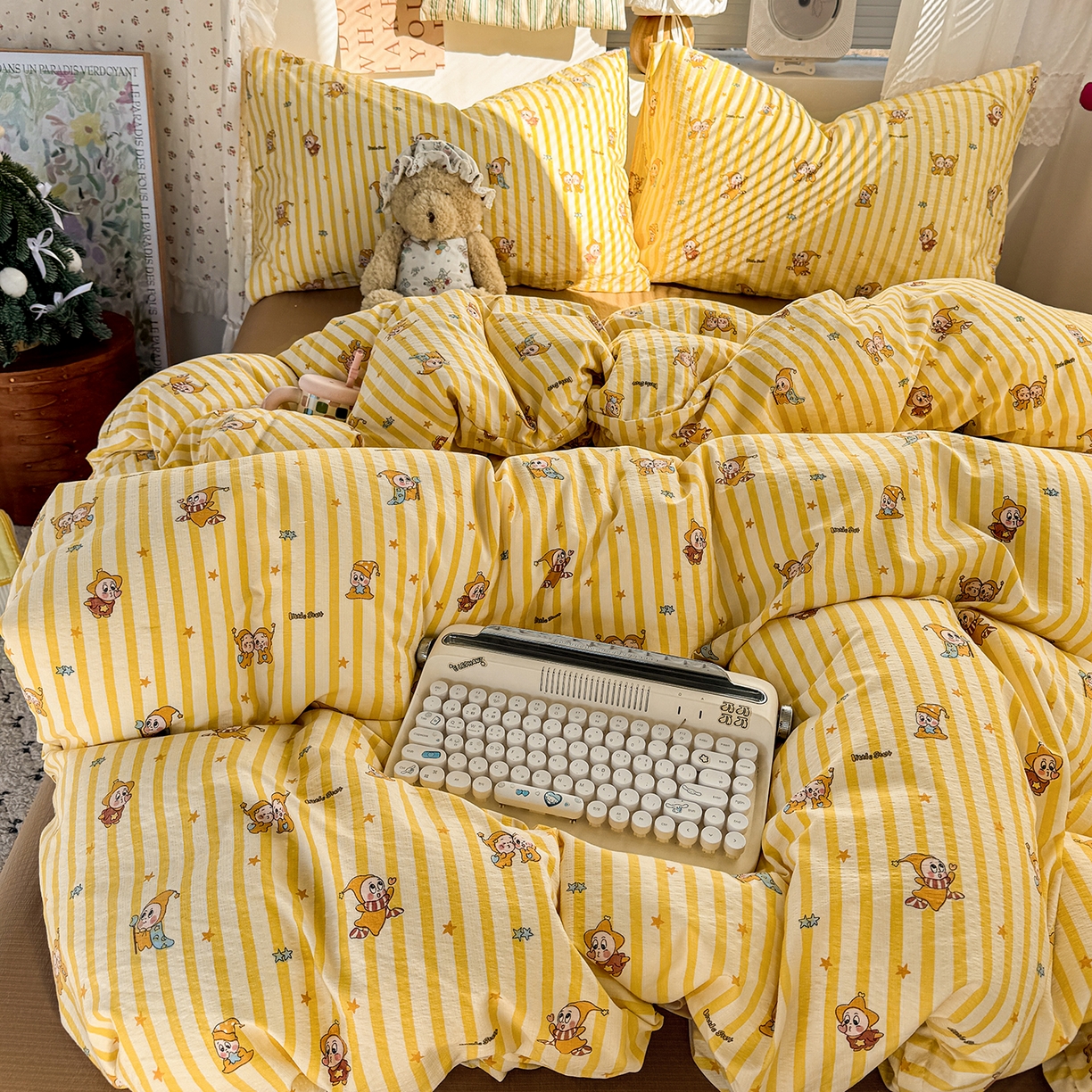 91家纺网 家纺一手货源 找家纺 多品家纺 2026年奶呼呼云感双层纱四件套 橘夏