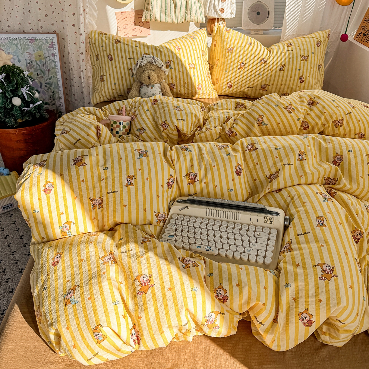 91家纺网 家纺一手货源 找家纺 多品家纺 2026年奶呼呼云感双层纱四件套 橘夏