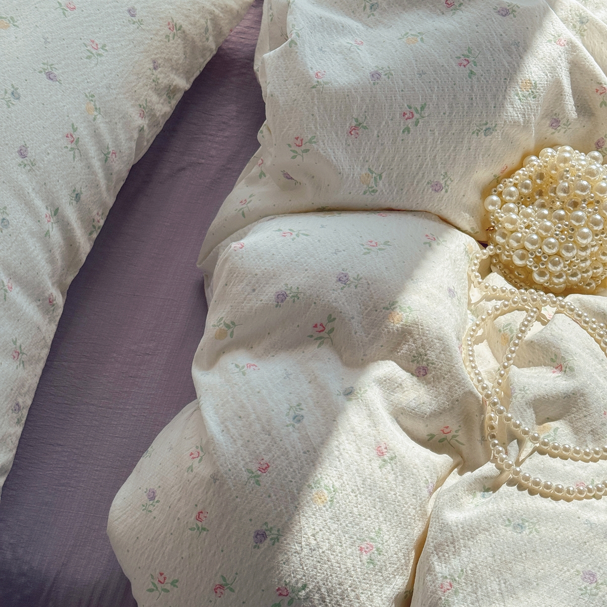 91家纺网 家纺一手货源 找家纺 多品家纺 2026年奶呼呼云感双层纱四件套 白露紫