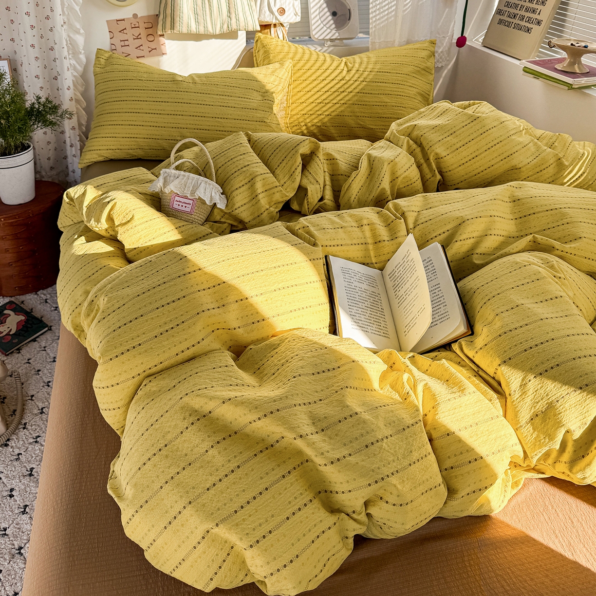 91家纺网 家纺一手货源 找家纺 多品家纺 2026年奶呼呼云感双层纱四件套 薄荷焦糖