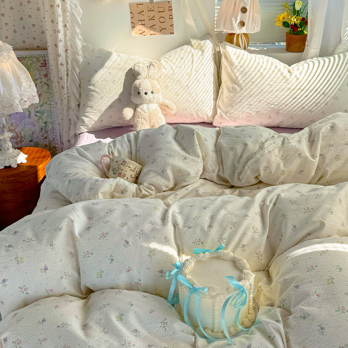 91家纺网 家纺一手货源 找家纺 多品家纺 2026年奶呼呼云感双层纱四件套 白露紫