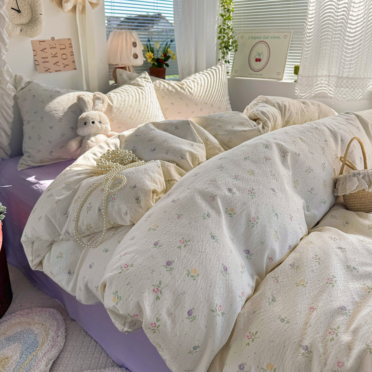 91家纺网 家纺一手货源 找家纺 多品家纺 2026年奶呼呼云感双层纱四件套 白露紫