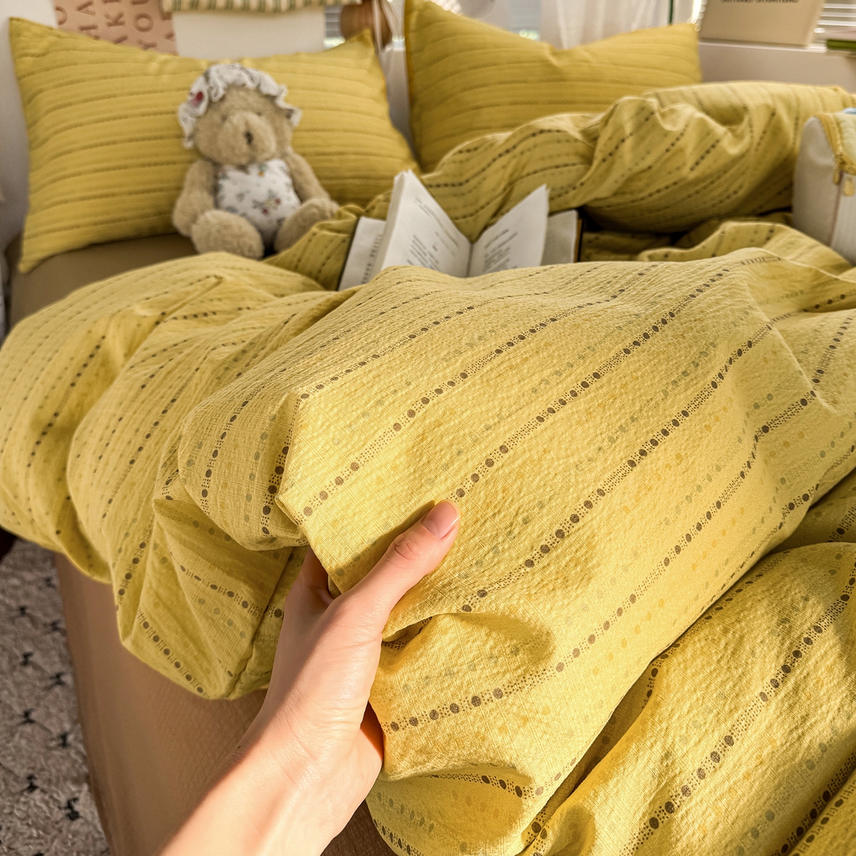 91家纺网 家纺一手货源 找家纺 多品家纺 2026年奶呼呼云感双层纱四件套 薄荷焦糖