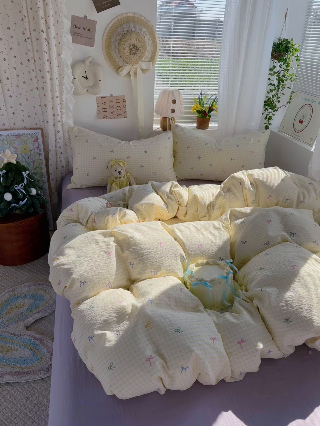 91家纺网 家纺一手货源 找家纺 多品家纺 2026年奶呼呼云感双层纱四件套 元气蝴蝶结