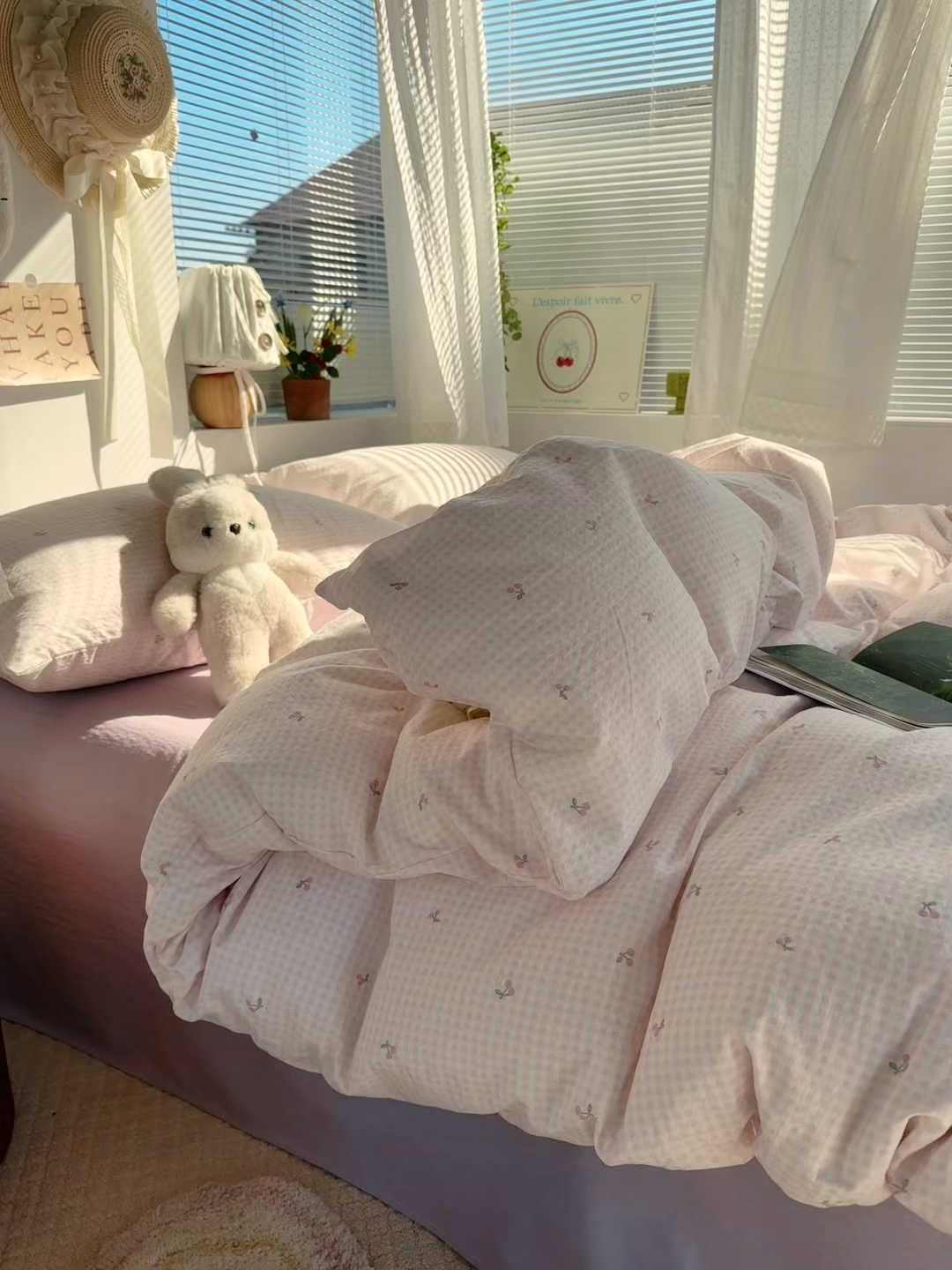 91家纺网 家纺一手货源 找家纺 多品家纺 2026年奶呼呼云感双层纱四件套 樱桃粉