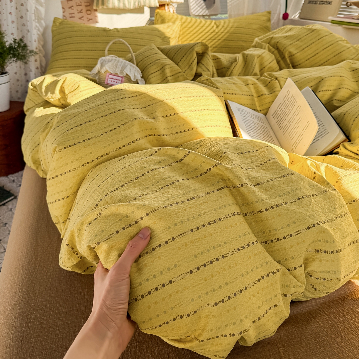 91家纺网 家纺一手货源 找家纺 多品家纺 2026年奶呼呼云感双层纱单被套 被套单件 薄荷焦糖