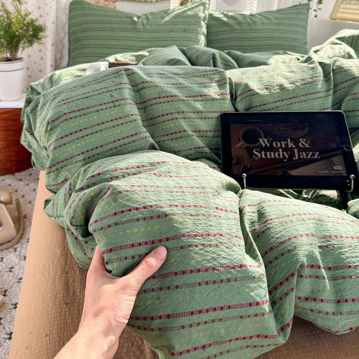 91家纺网 家纺一手货源 找家纺 多品家纺 2026年奶呼呼云感双层纱单被套 被套单件 薄荷青柚