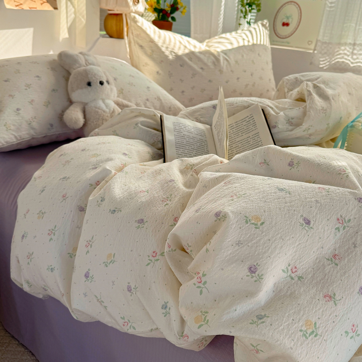 91家纺网 家纺一手货源 找家纺 多品家纺 2026年奶呼呼云感双层纱单被套 被套单件 白露紫