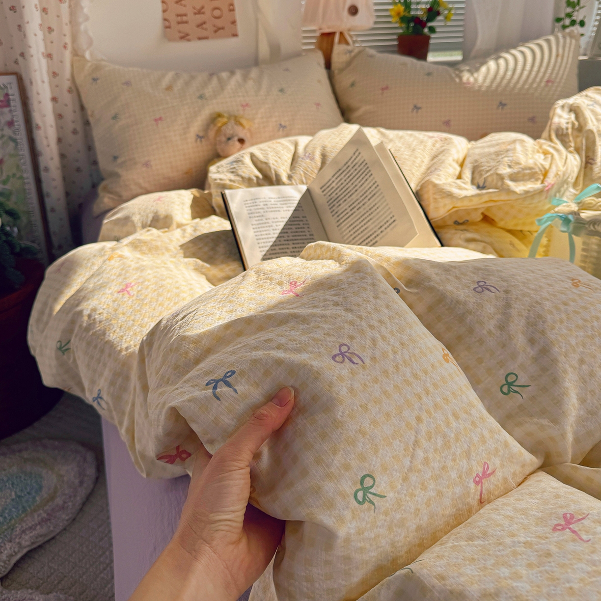 91家纺网 家纺一手货源 找家纺 多品家纺 2026年奶呼呼云感双层纱单被套 被套单件 元气蝴蝶结