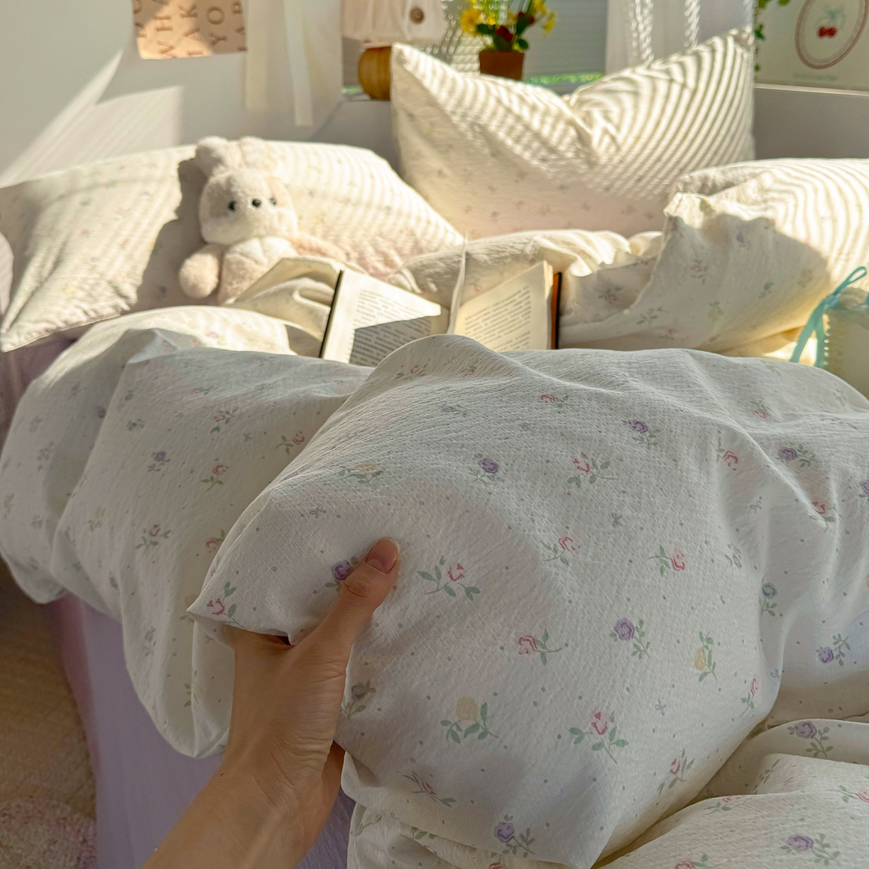 91家纺网 家纺一手货源 找家纺 多品家纺 2026年奶呼呼云感双层纱单被套 被套单件 白露紫