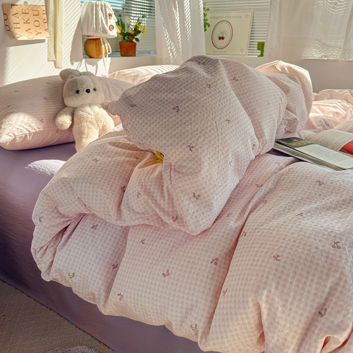 91家纺网 家纺一手货源 找家纺 多品家纺 2026年奶呼呼云感双层纱单被套 被套单件 樱桃粉