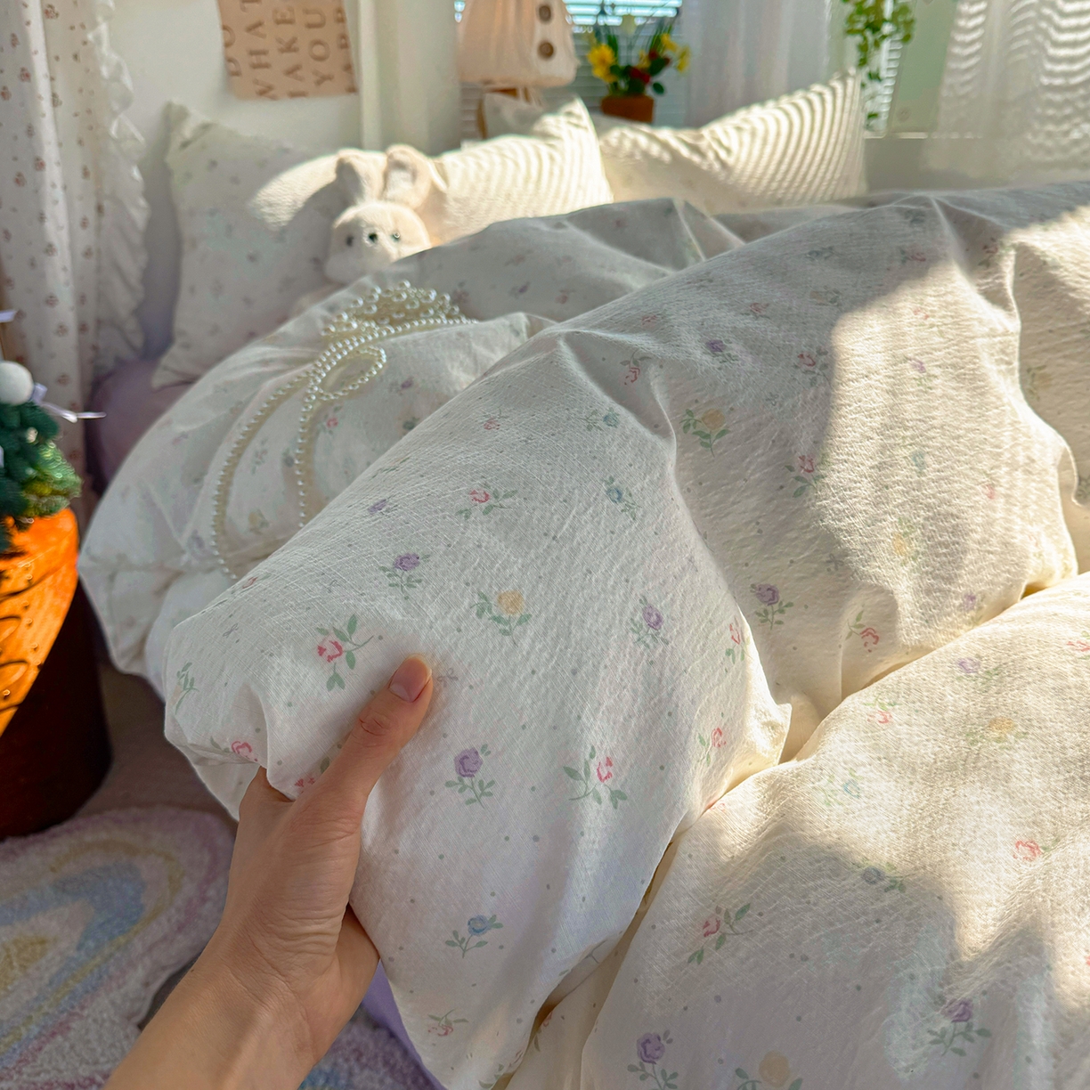 91家纺网 家纺一手货源 找家纺 多品家纺 2026年奶呼呼云感双层纱单被套 被套单件 白露紫