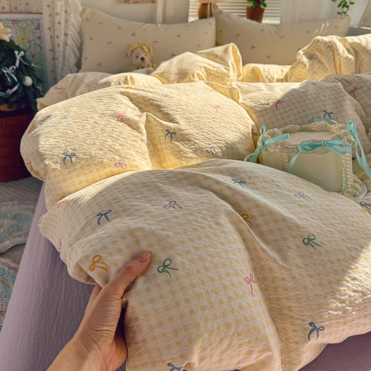 多品家纺 2026年奶呼呼云感双层纱单被套 被套单件 元气蝴蝶结