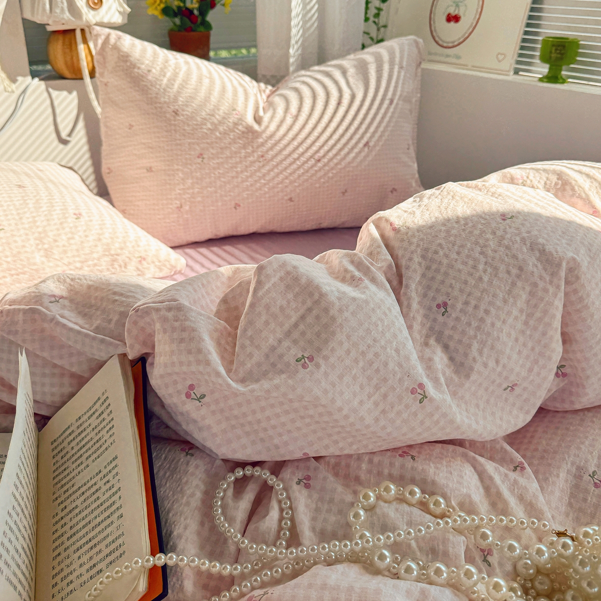 91家纺网 家纺一手货源 找家纺 多品家纺 2026年奶呼呼云感双层纱单被套 被套单件 樱桃粉