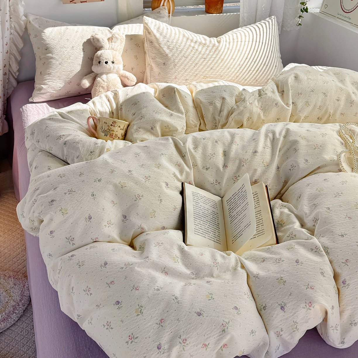 91家纺网 家纺一手货源 找家纺 多品家纺 2026年奶呼呼云感双层纱单被套 被套单件 白露紫