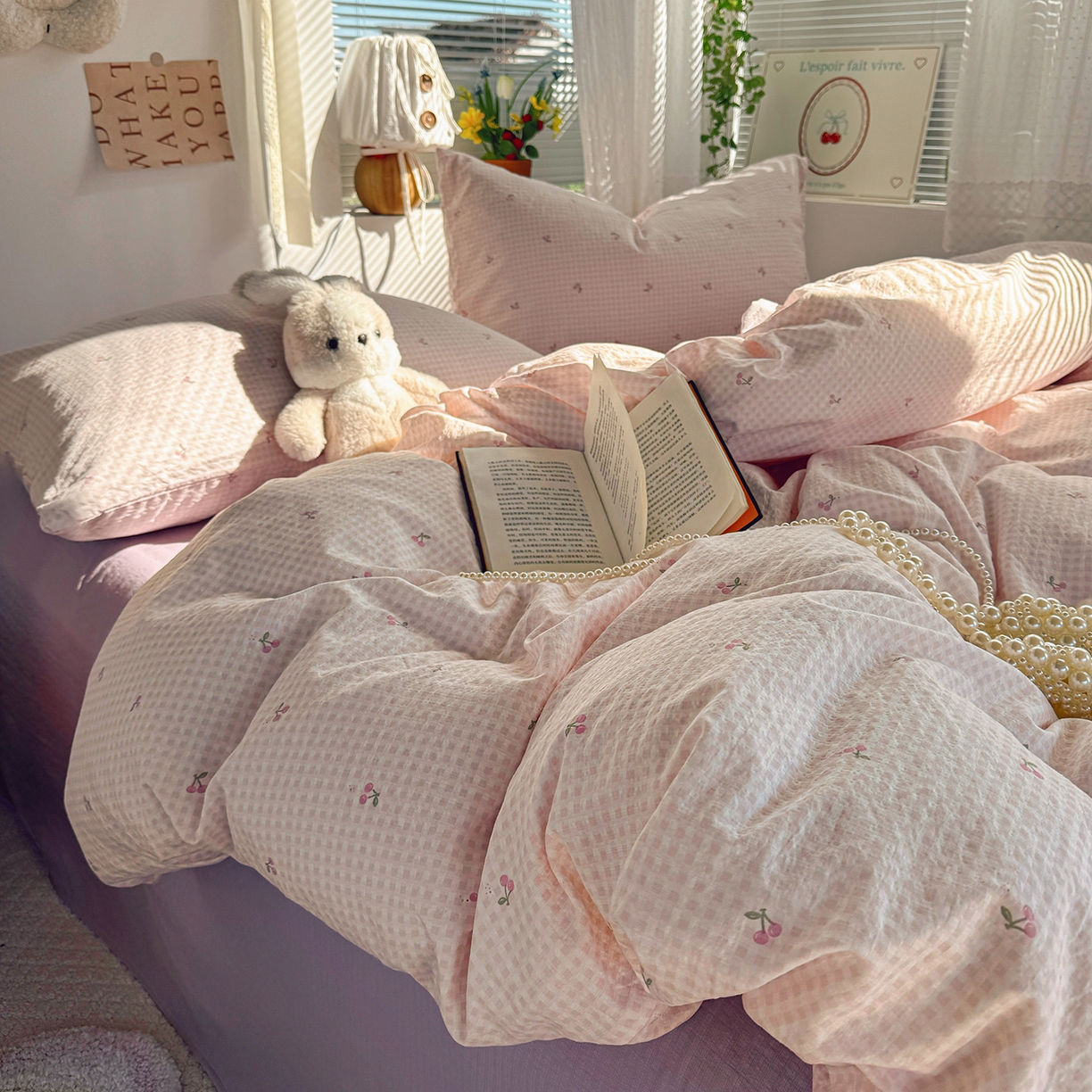 91家纺网 家纺一手货源 找家纺 多品家纺 2026年奶呼呼云感双层纱单被套 被套单件 樱桃粉