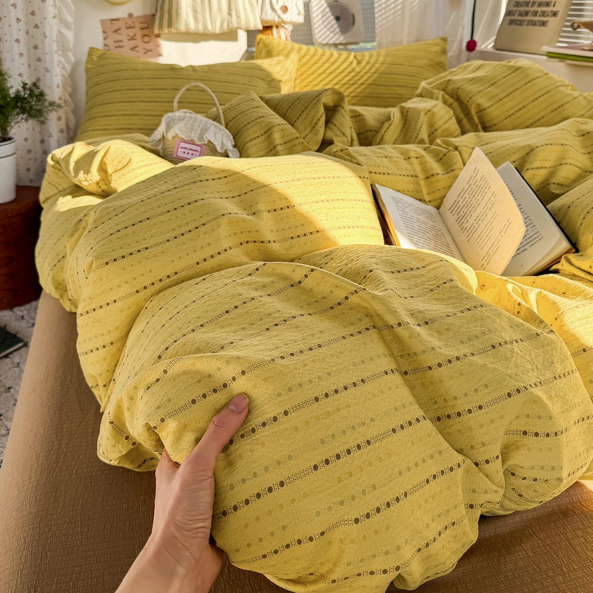 91家纺网 家纺一手货源 找家纺 多品家纺 2026年奶呼呼云感双层纱单被套 被套单件 薄荷焦糖