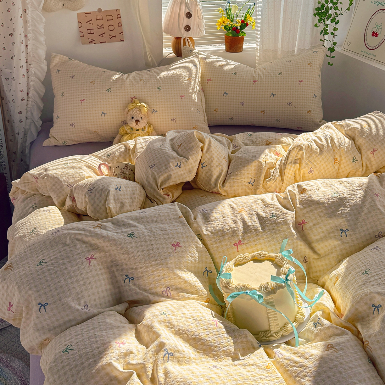 91家纺网 家纺一手货源 找家纺 多品家纺 2026年奶呼呼云感双层纱单被套 被套单件 元气蝴蝶结