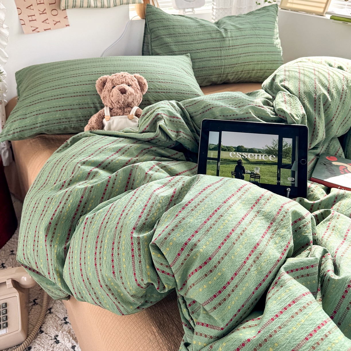 91家纺网 家纺一手货源 找家纺 多品家纺 2026年奶呼呼云感双层纱单被套 被套单件 薄荷青柚