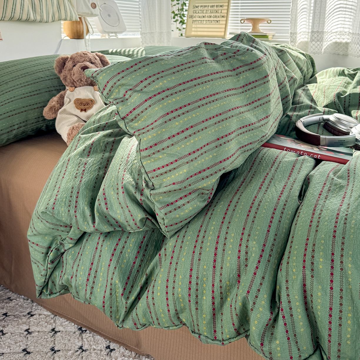 91家纺网 家纺一手货源 找家纺 多品家纺 2026年奶呼呼云感双层纱单被套 被套单件 薄荷青柚