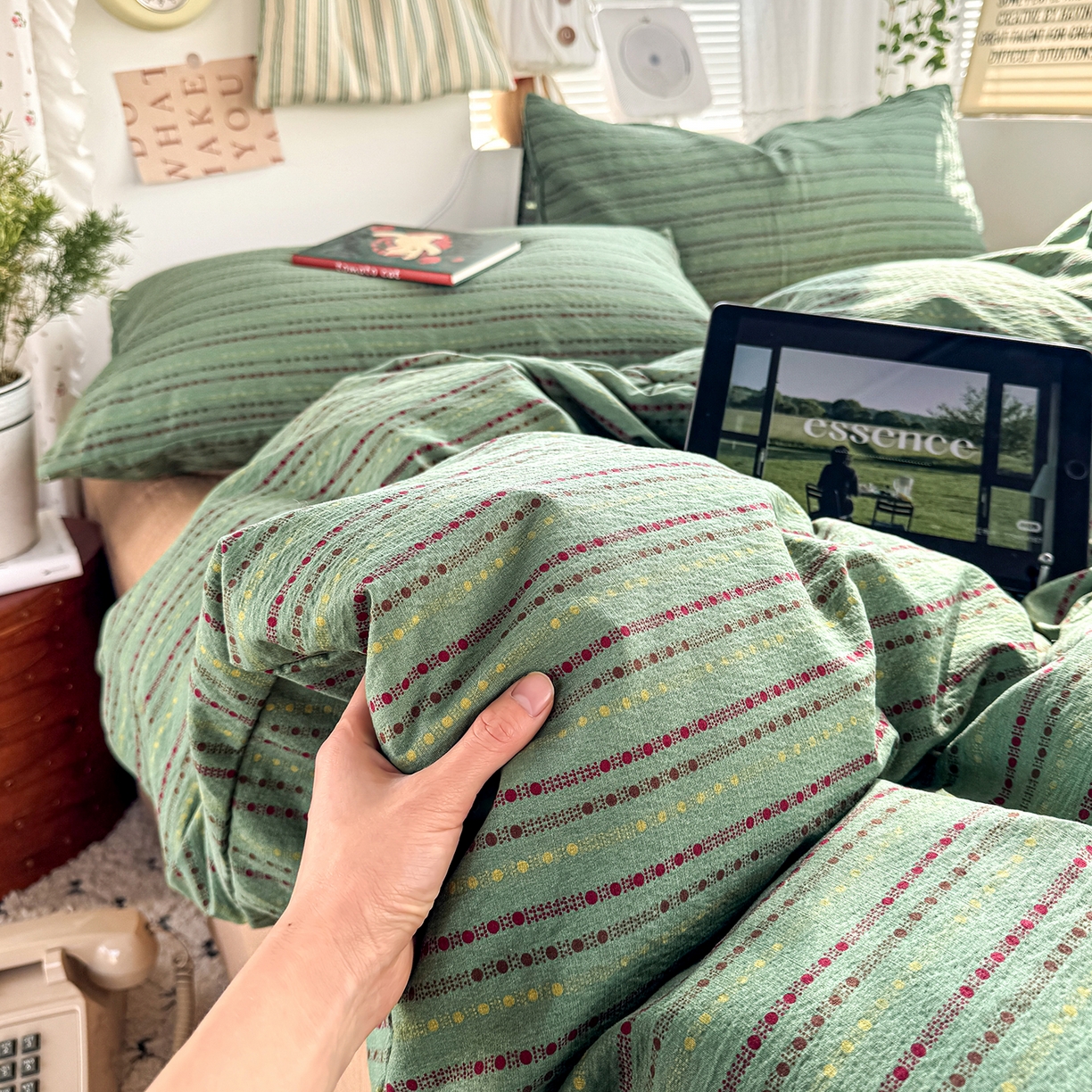 91家纺网 家纺一手货源 找家纺 多品家纺 2026年奶呼呼云感双层纱单被套 被套单件 薄荷青柚